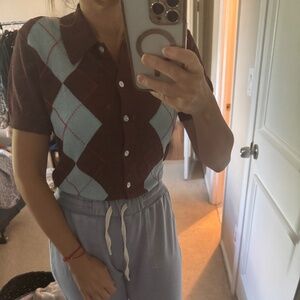 ZARA DIAMOND KNIT POLO TOP.